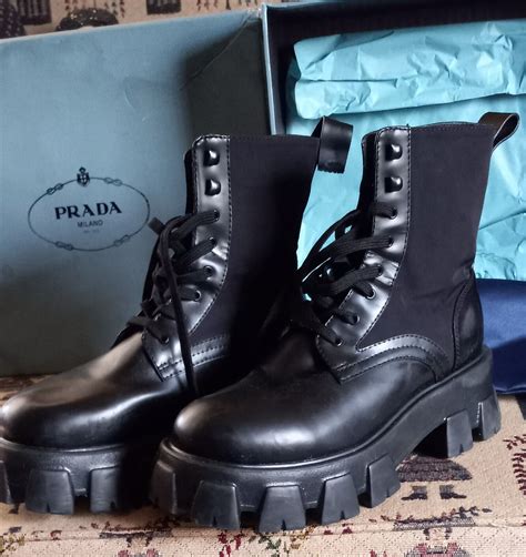 rocksand combat boot prada|Monolith leather and Re.